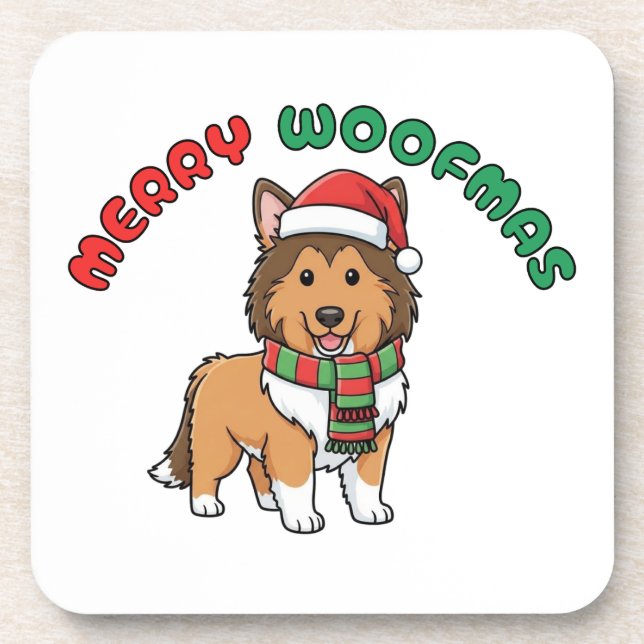 Christmas Collie Coaster: Merry Woofmas Coaster (Front)