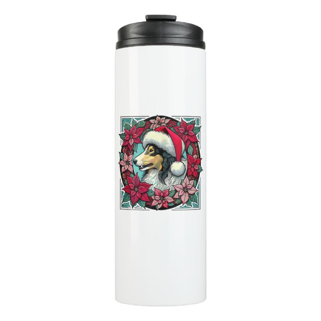 Christmas Collie Dog Illustration Yule Collies 2 Thermal Tumbler (Front)