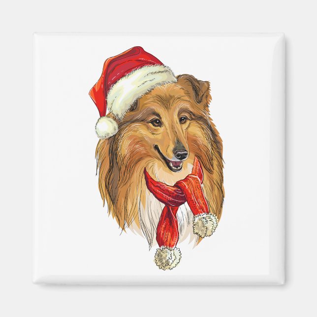 Christmas Collie dog Magnet (Front)