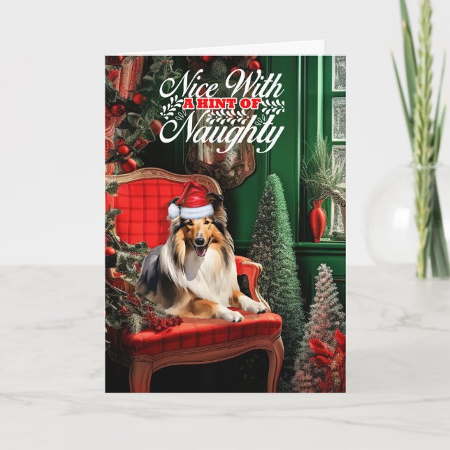 Christmas Collie Dog Naughty or Nice Holiday Card (Front)