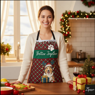 Christmas Collie Dog Reindeer Gift Graphic Apron