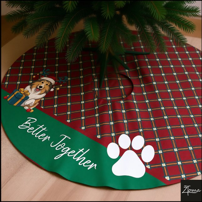 Christmas Collie Dog Reindeer Gift Graphic Brushed Polyester Tree Skirt (Creator Uploaded)