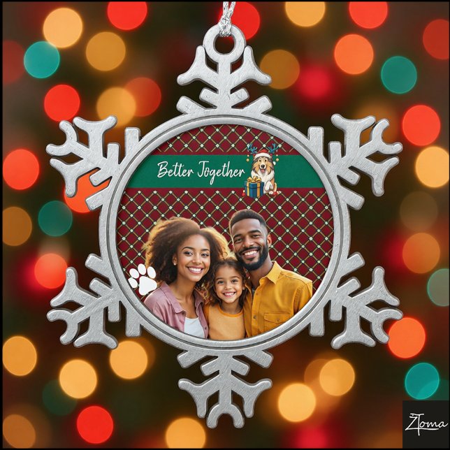 Christmas Collie Dog Reindeer Gift Graphic Snowflake Pewter Christmas Ornament (Creator Uploaded)