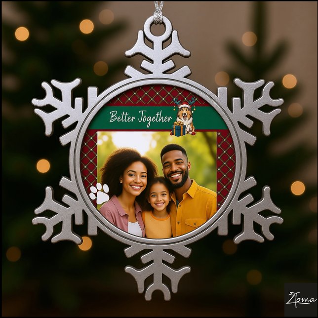 Christmas Collie Dog Reindeer Gift Graphic Snowflake Pewter Christmas Ornament (Creator Uploaded)