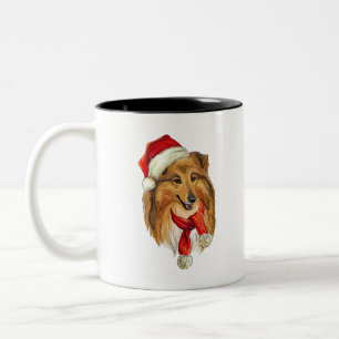 Christmas Collie dog Two-Tone Coffee Mug