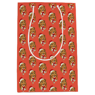 Christmas Collie dog Wrapping Paper Medium Gift Bag