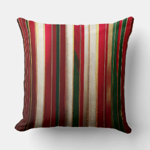 Christmas Color Stripes Red Green White Gold Cushion