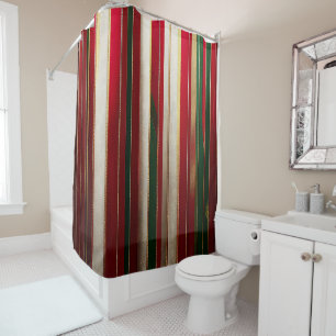 Christmas Color Stripes Red Green White Gold Shower Curtain