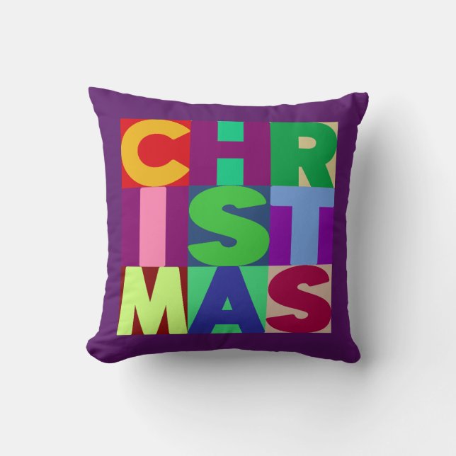 Christmas Colorful Letters Square Cushion (Front)