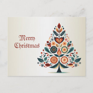 Christmas Colorful Tree Scandinavia Folk Art Postcard