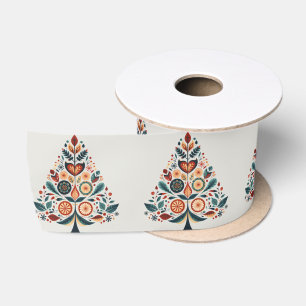 Christmas Colorful Tree Scandinavia Folk Art Satin Ribbon