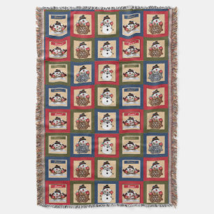 Christmas Colour Snowmen Squares Throw Blanket