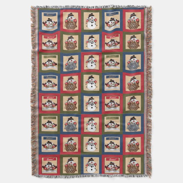 Christmas Colour Snowmen Squares Throw Blanket (Front Vertical)