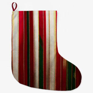 Christmas Colour Stripes Red Green White Gold Large Christmas Stocking