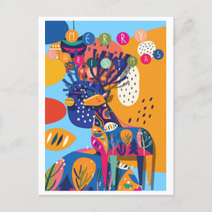 Christmas Colourful Abstract Reindeer Holiday Postcard