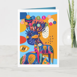 Christmas Colourful Abstract Reindeer Personalised Holiday Card