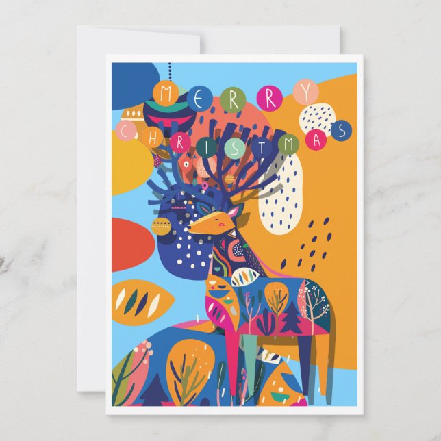 Christmas Colourful Abstract Reindeer Personalised Holiday Card (Front)