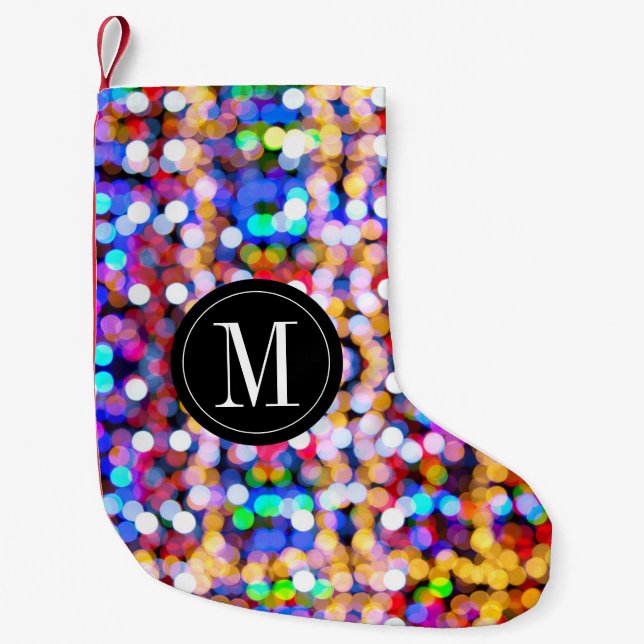 Christmas Colourful Bokeh Lights Monogram Initial Small Christmas Stocking (Front)