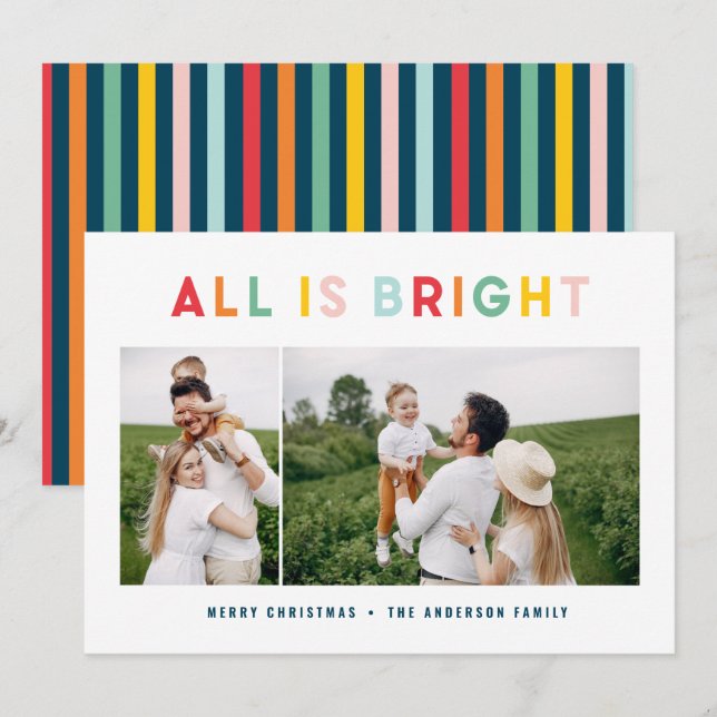 Christmas colourful bright 1 photo modern family holiday card (Front/Back)