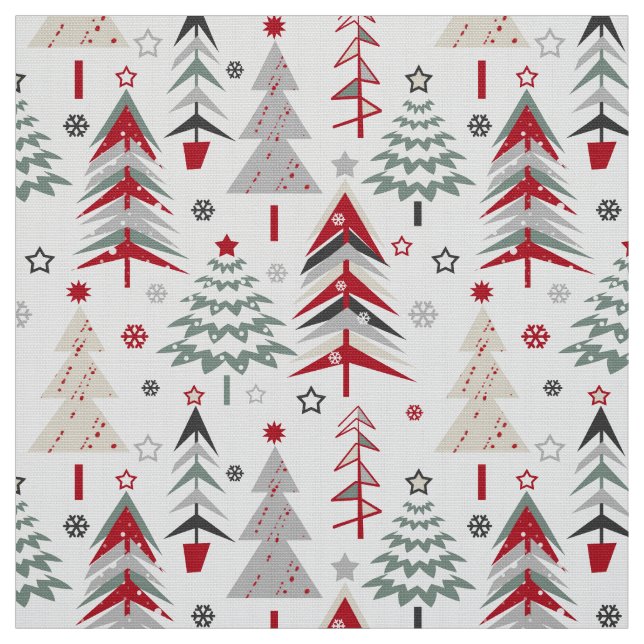 Christmas ,colourful ,Christmas tree ,red ,green Fabric (Swatch)