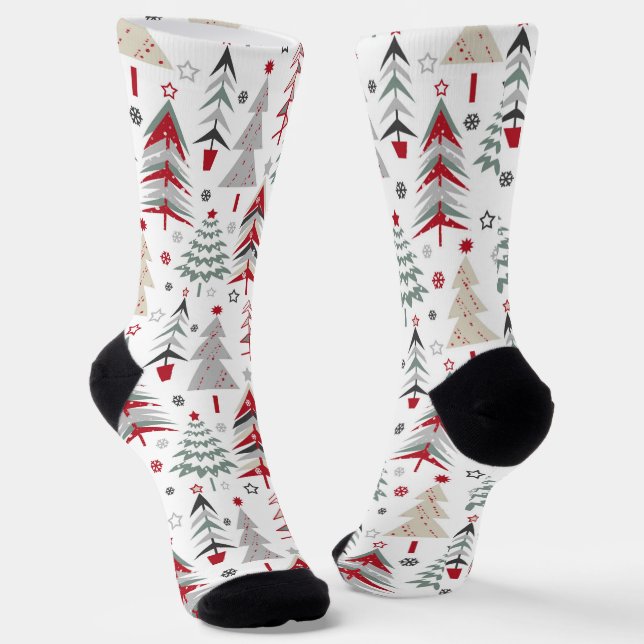 Christmas ,colourful ,Christmas tree ,red ,green   Socks (Angled)
