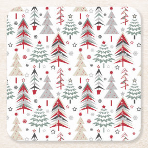 Christmas ,colourful ,Christmas tree ,red ,green Square Paper Coaster