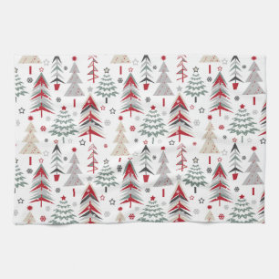 Christmas ,colourful ,Christmas tree ,red ,green Tea Towel