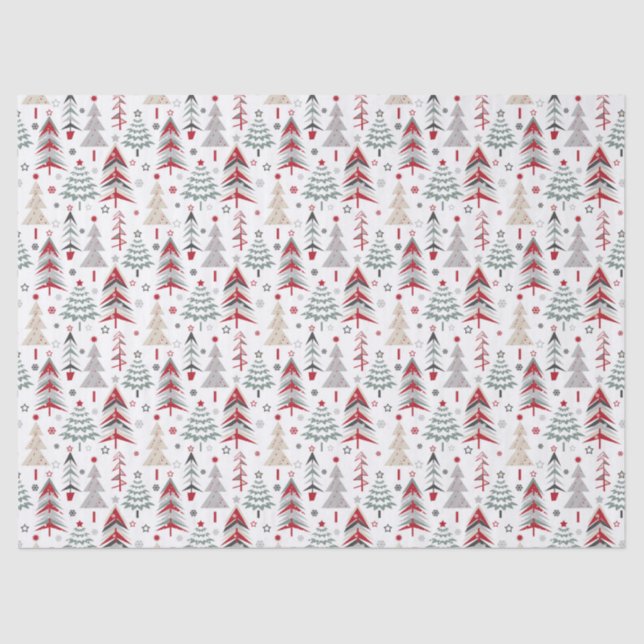 Christmas ,colourful ,Christmas tree ,red ,green Tissue Paper (Front)