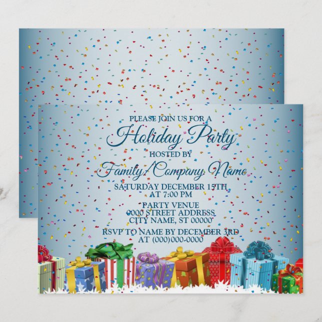Christmas Colourful Gifts Holidays Party Invitation (Front/Back)