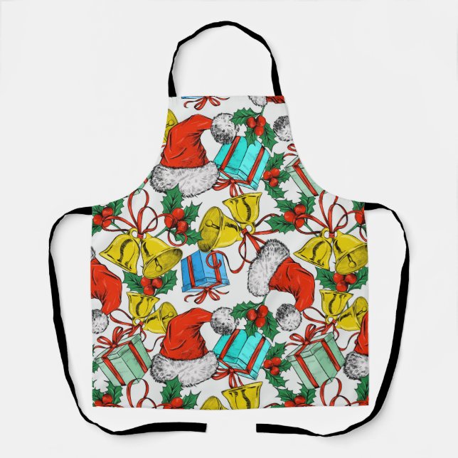Christmas Colourful Gifts Red Santa Hats Holidays Apron (Front)