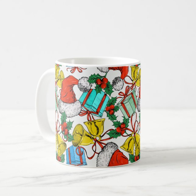 Christmas Colourful Gifts Red Santa Hats Holidays Coffee Mug (Front Left)