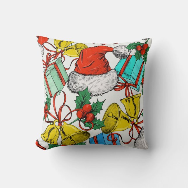 Christmas Colourful Gifts Red Santa Hats Holidays Cushion (Front)