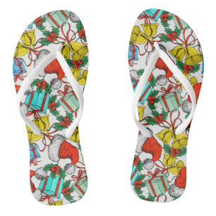 Christmas Colourful Gifts Red Santa Hats Holidays Flip Flops