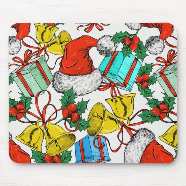 Christmas Colourful Gifts Red Santa Hats Holidays Mouse Mat (Front)