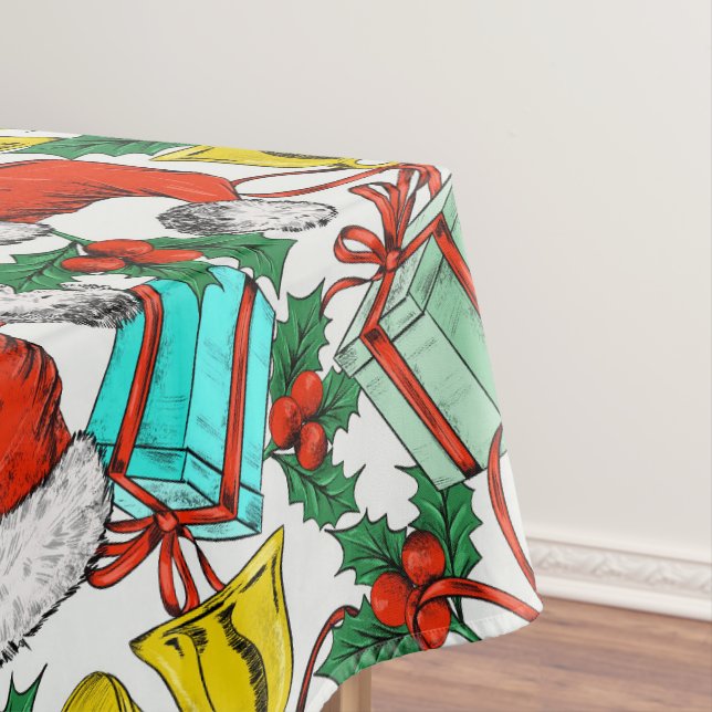 Christmas Colourful Gifts Red Santa Hats Holidays Tablecloth (In Situ)