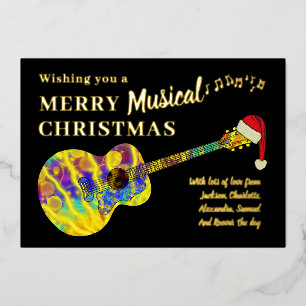 Christmas Colourful Guitar Personalised Gold Foil Holiday Card