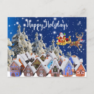 Christmas Colourful Holidays Golden Santa Sleigh Postcard