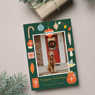 Christmas Colourful Ornament Cute Family Photo Holiday Card