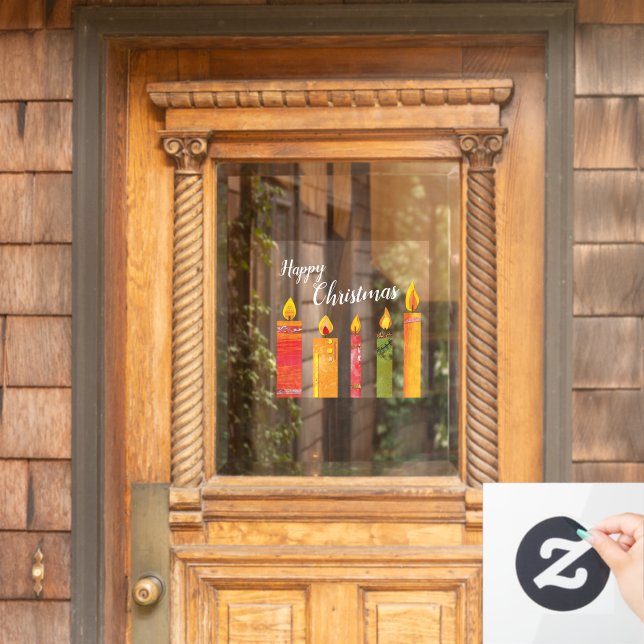 Christmas colourful painted paper cut out candles  window cling (Home Door)