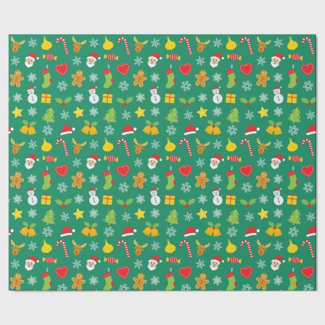 Christmas colourful pattern green background  wrapping paper (Seam)