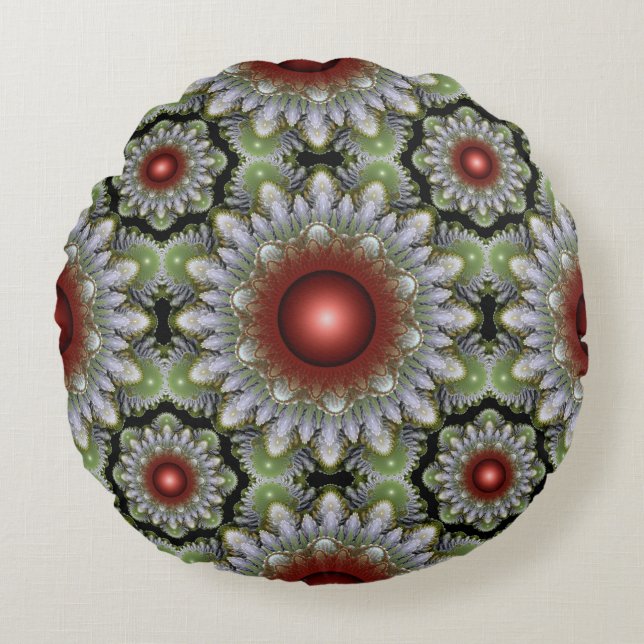 Christmas colourful red decoration round cushion (Front)
