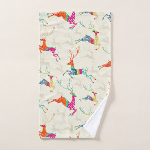 Christmas Colourful Reindeer Pretty Hand Towel