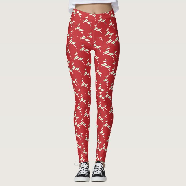 Christmas Colourful Reindeer Red Holidays Leggings (Front)