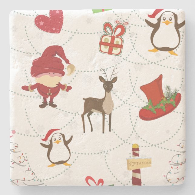 Christmas Colourful Symbols 2 Changeable Backgroun Stone Coaster (Front)