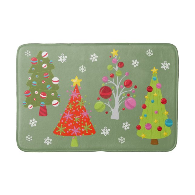 Christmas Colourful Tree Holiday modern Bath Mat (Front)