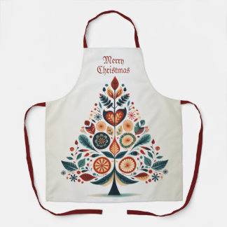 Christmas Colourful Tree Scandinavia Folk Art Apron