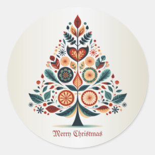 Christmas Colourful Tree Scandinavia Folk Art Classic Round Sticker