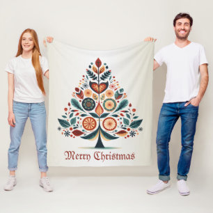 Christmas Colourful Tree Scandinavia Folk Art Fleece Blanket