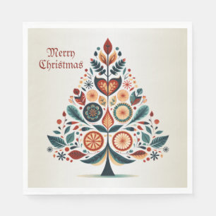 Christmas Colourful Tree Scandinavia Folk Art Napkin