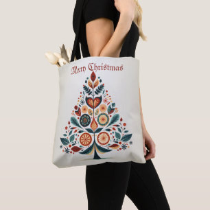 Christmas Colourful Tree Scandinavia Folk Art Tote Bag